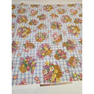 Easter Fabric Baskets Flowers Spring Tulips Cotton 3 Yds  108" x 23" Washed
